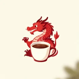 logo for a coffee shop featuring a red dragon and coffee mug, cozy, digital art