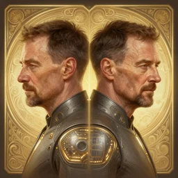 symmetry portrait of walter white, sci - fi, tech wear, glowing lights intricate, elegant, highly detailed, digital painting, artstation, concept art, smooth, sharp focus, illustration, art by artgerm and greg rutkowski and alphonse mucha