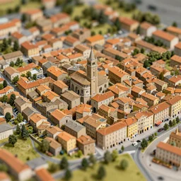 a miniature diorama of cannobio old city center, highly detailed, hand crafted, top down view, handmade model, tilt - shift photography