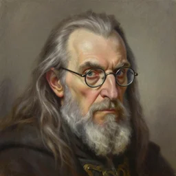 a detailed matte head - on portrait painting of a sly older sorcerer, with a small beard, salt and pepper hair and spectacles, portrait by charlie bowater, lise deharme, wlop, tending on arstation, dungeons and dragon, dnd, pathfinder, fanart, oil on canvas