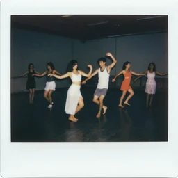 polaroid of dancers, smudge, lo fi, mix, texture