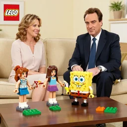 silvio berlusconi and spongebob, lego playset, lego girls dancing, couch and sofa