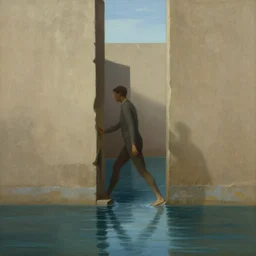 illustration walking through divided walls of water, realistic painting, classical painting, high definition, digital art, matte painting, very detailed, realistic