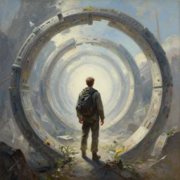 a time traveler facing a beginningless and endless paradox trapped in a causal loop, a breathtaking beautiful detailed futuristic painting
