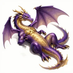 a purple and gold dragon laying on its back, relaxing dragon, detailed digital art, artstation