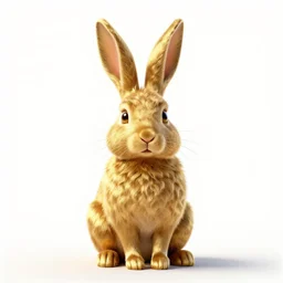 golden rabbit, stylized pixar-style 3d render, full body, isolated on a pure white background, centered, entire subject in frame, sharp focus, soft studio lighting