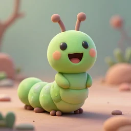 symmetrical intricate murky clay cute friendly laughing green worm caterpillar character with funny face, in the style of craola, macro lens, shallow depth of field, highly detailed, digital painting, trending artstation, concept art, illustration, cinematic lighting, pastel, photorealism, epic, octane render