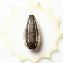 a sunflower seed on a white background by rene magritte
