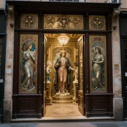 a portal into another dimensions opening up on a street shop door, digital art, intricate, highly detailed, dynamic lighting, hyperrealistic, sharp focus, artgerm and greg rutkowski and alphonse mucha, wlop, unreal engine, 4 k