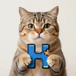 cat holding letters, fal coni, pixel,
