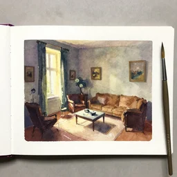 small centered on watercolor paper, paint brush strokes, abstract watercolor painting of furnished room, cinematic light, national romanticism by hans dahl, by jesper ejsing, by anders zorn, by greg rutkowski, by greg manchess, by tyler edlin