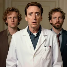 formal portrait of surprised nicolas cage as doc brown wearing a white lab coat, digital art by eugene de blaas, ross tran, and nasreddine dinet, vibrant color scheme, intricately detailed, in the style of romanticism, cinematic, artstation, greg rutkowski