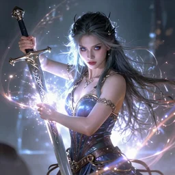 incredibly beautiful and savage barbarian sorceress, sharp focus on ultra realistic and highly detailed face, casting a powerful spell, holding a rare magical two handed broad sword, bright magical aura surrounding body, cinematic, stunning, hyper realistic, ultra detailed, digital painting, masterpiece on artstation, soft focus, mystical lighting, mystical colors, full body shot, illustration, art by artgerm and greg