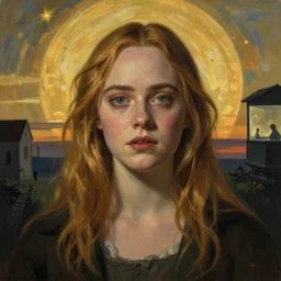 Elle Fanning in the painted world of Akira, head and shoulders masterpiece, apocalypse, golden hour, cosmic horror, artstation, in the style of Andrew Wyeth and Edward Hopper and Bosch, extremely detailed