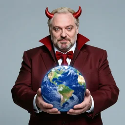 Alexander Lukashenko as a supervillain, devilishly holding earth in his hands