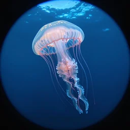 photo of a azathoth jellyfish swimming in the ocean, national geographic, shutterstock contest winner, ecological art, bioluminescence, fisheye lens, wide lens
