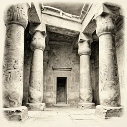 The Great Hypostyle Hall of Karnak. detailed charcoal sketch.