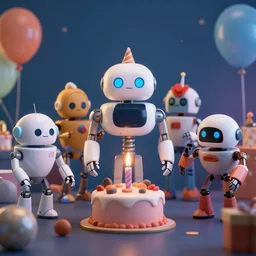 robots having a cool party birthday party, highly detailed