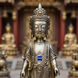closeup portrait of tin toy girl buddha temple trap, depth of field, zeiss lens, detailed, symmetrical, centered, fashion photoshoot, by nicoletta ceccoli, mark ryden, lostfish, breathtaking, 8 k resolution, extremely detailed, beautiful, establishing shot, artistic, hyperrealistic, octane render