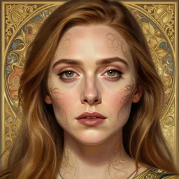 portrait of elizabeth olsen wandavision, detailed face, decorated, intricate, elegant, highly detailed, digital painting, artstation, concept art, smooth, sharp focus, illustration, art by artgerm and greg rutkowski and alphonse mucha, 8 k