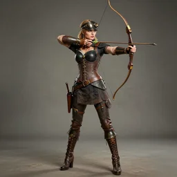 full length photograph of a real-life kate upton as a steampunk archer,  Extremely detailed. 8k
