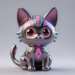 chrome kitten, glossy, metallic, neon, symmetrical, tribal patterns, realistic, unreal engine, octane, redshift, artstation, behance