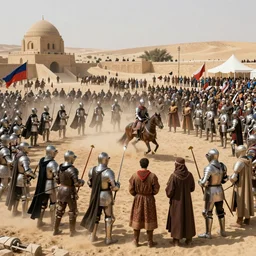 huge battle of knights and Arabs