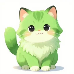 fluffy kitten with green fur in an anime