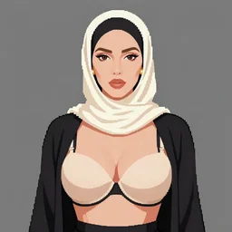 christina hendricks wearing large bra with hijab, pixel digital art,