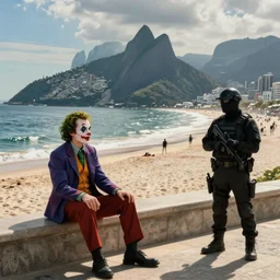 a joker and a armed robber chilling on ipanema beach by monet
