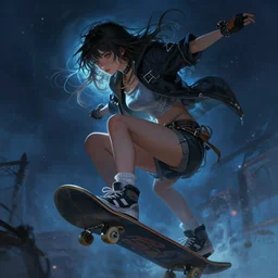 a girl from final fantasy live action, skater, evocative, mystical night, very very very very detailed, award winning, masterpiece digital painting by greg rutkowski, alex grey, artstation, 4 k wallpaper