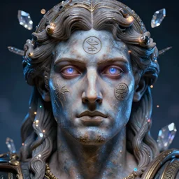 the dying gaul, highly detailed face, airbrush, magick, technology, sigils, royo, led lights, glowing orbs, crystal shimmers,