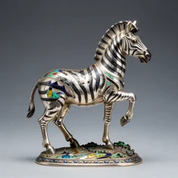masterful vintage italian silver and enamel cloisonne figurine of a realistic zebra on its hind legs