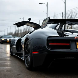 hyperdetailed, photorealistic, photograph, black gt 4 0 and [ [ delorean ] ] and bugatti veyron hybrid, cinematic, dslr