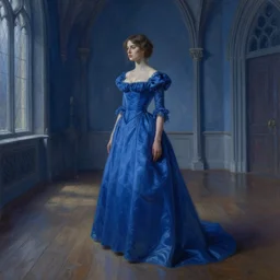 blue tones, woman in dress, wooden floor, by alexander fedosav, elegant, detailed, digital artwork, paint, gothic mansion room, by jeremy mann