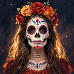 Illustration of a sugar skull day of the dead girl, art by david wiesner