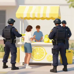 swat team arresting teenager ’ s lemonade stand.
