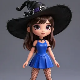high detail render of a well developed goth girl with brunette hair and bangs, a short blue tennis skirt, fishnets, and a large black gothic sunhat pixar incredibles style 4 k