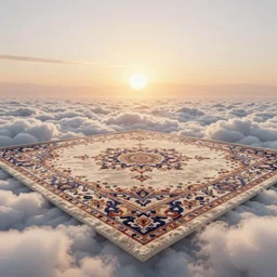sunrise in the Fluffy 3d Persian Carpet world, everything is carpet and 3d, photorealistic concept art, immense detail, epic, striking