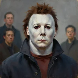 dynamic painting portrait of french Michael Myers, sharp focus, trending on ArtStation, masterpiece, by Greg Rutkowski, by Ross Tran, by Fenghua Zhong, octane, soft render, oil on canvas, moody lighting, high contrast, cinematic, professional environment concept art
