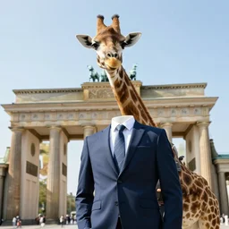 a giraffe wearing a suit visits berlin