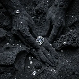 charcoal reefs diamond human dust, in the style of alex konstad, alejandro mirabal, dramatic, tragic, intricate, detailed, beautiful, 8 k resolution