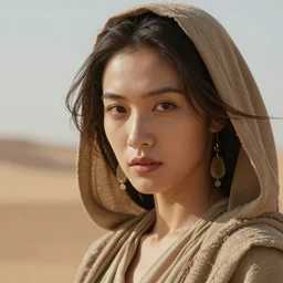 a portrait of a beautiful exotic female fremen on dune, close up detail shot, by edgar maxence artgerm ross tran and michael whelan and gustav klimpt