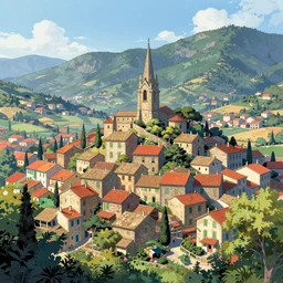 illustration, french bande dessinée, final fantasy 9, mediterranean landscape, quaint village, cinq terre, highly detailed, luminous, by moebius, concept art by pixar, unreal engine