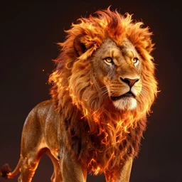 fire lion, flaming, detail, unreal engine, cinematic lighting, colorful