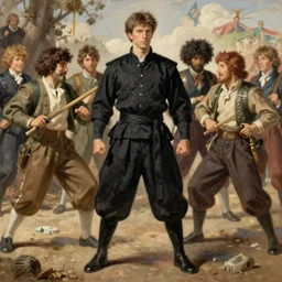 black cloth fabric jodhpurs greg manchess fighting scene painting by sargent and leyendecker, studio ghibli, fantasy, medium shot, asymmetrical, intricate, elegant, matte painting, illustration, hearthstone, by rhads by greg rutkowski, by greg tocchini, by james gilleard, by joe fenton