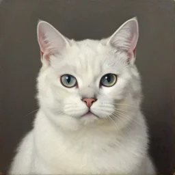 portrait of a white cat, by rene magritte, oil on canvas