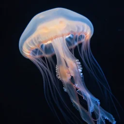 a beautiful jellyfish, dark background, highly detailed, super realistic, shot by macro lens, nikon macro 1 0 5 mm