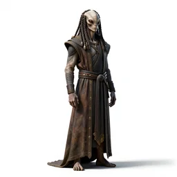 braided-hair alien ambassador in robes, high detail digital art, full body, standing, isolated on a pure white background, centered, whole figure in frame, sharp focus, studio lighting