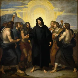 dante's inferno painting, with people in black hooded tunic